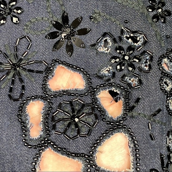 Elie Tahari Womens Azella Embellished Embroidered Skinny Jeans black beaded - Picture 6 of 12